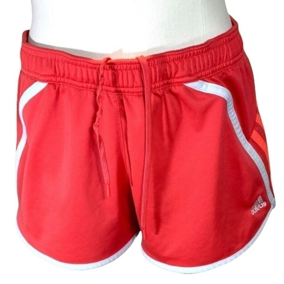 ADIDAS 3 Stripes Running Athletics Shorts Coral Red Elastic Drawstrings waist M - Picture 1 of 12